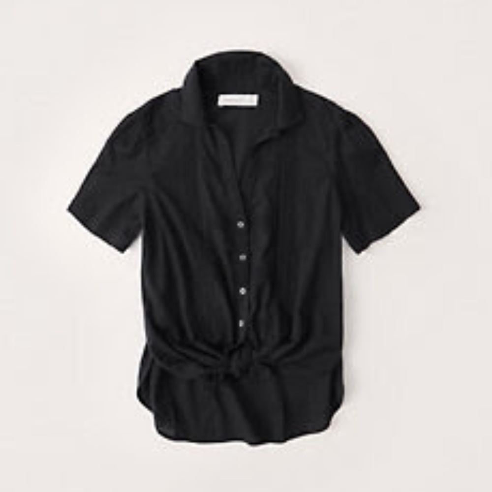 Abercrombie Women's Button-Up Tie-Front Lace Top - Black - Small - NWT